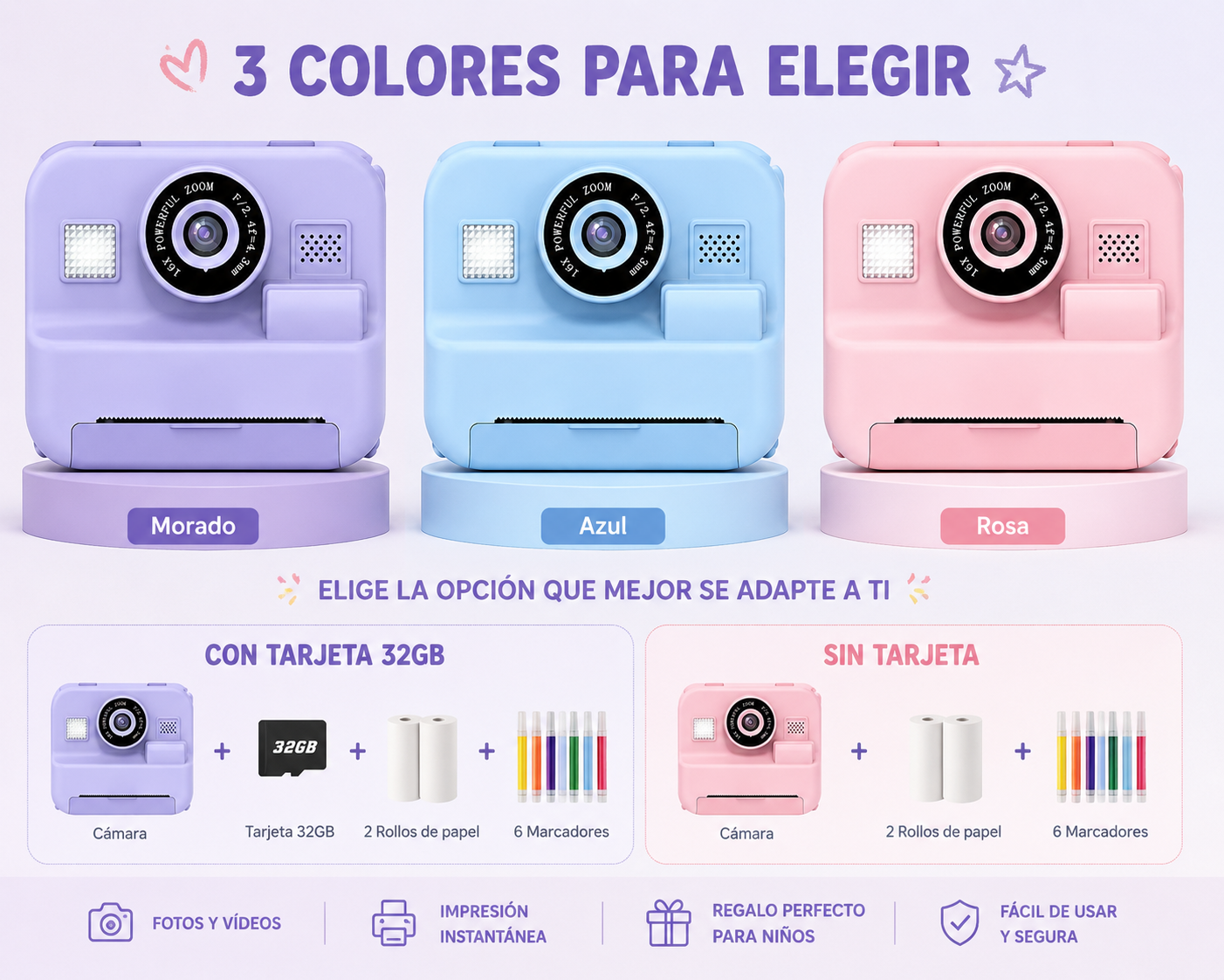 LUMIVA™ Print Mini – Cámara Instantánea Digital con Impresión Térmica