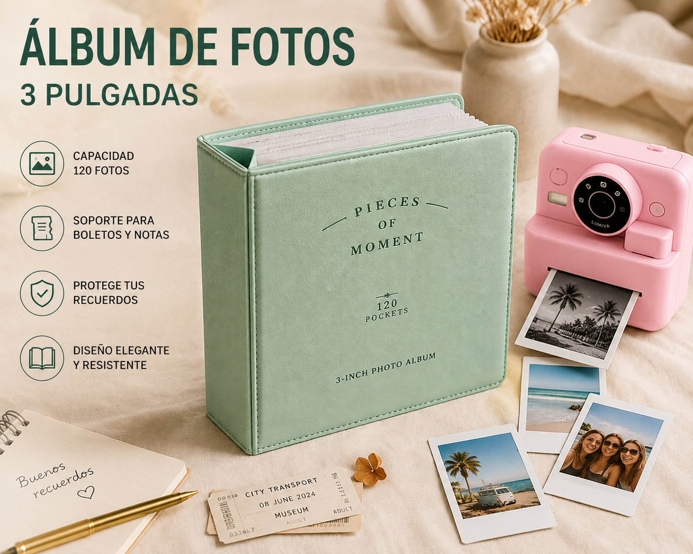 LUMIVA™ Memories – Álbum Premium para Fotos Instantáneas (120 Bolsillos)