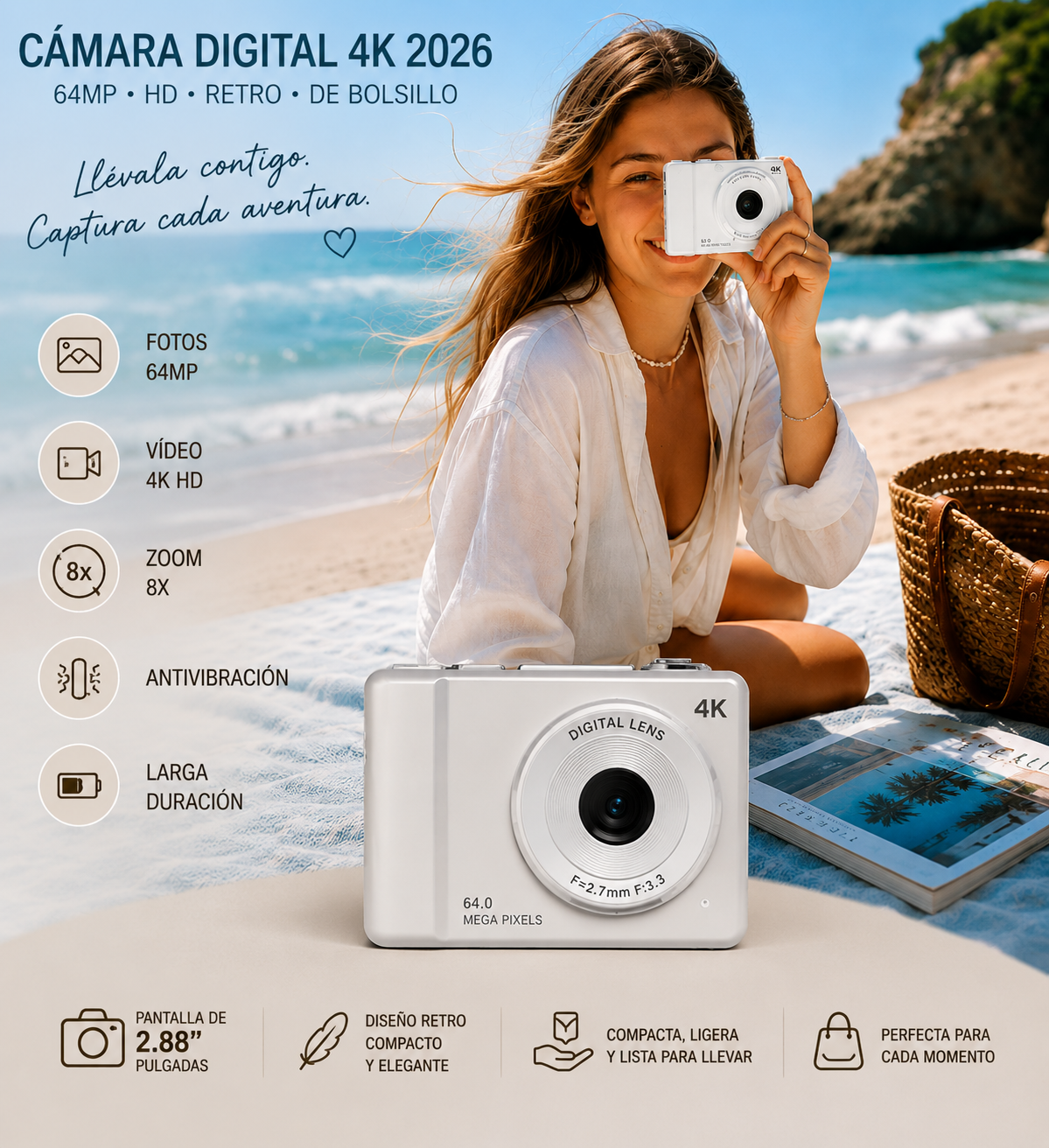 LUMIVA™ Snap 4K – Cámara Digital Retro de 64MP con Zoom 8X