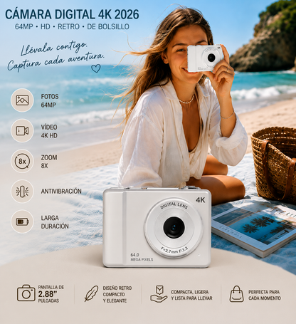 LUMIVA™ Snap 4K – Cámara Digital Retro de 64MP con Zoom 8X